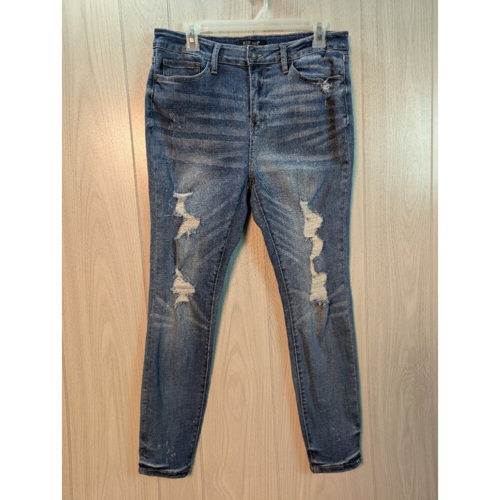 Judy Blue Jeans Womens 13/31 Skinny Fit Medium Wash Slim Casual Distressed Pants